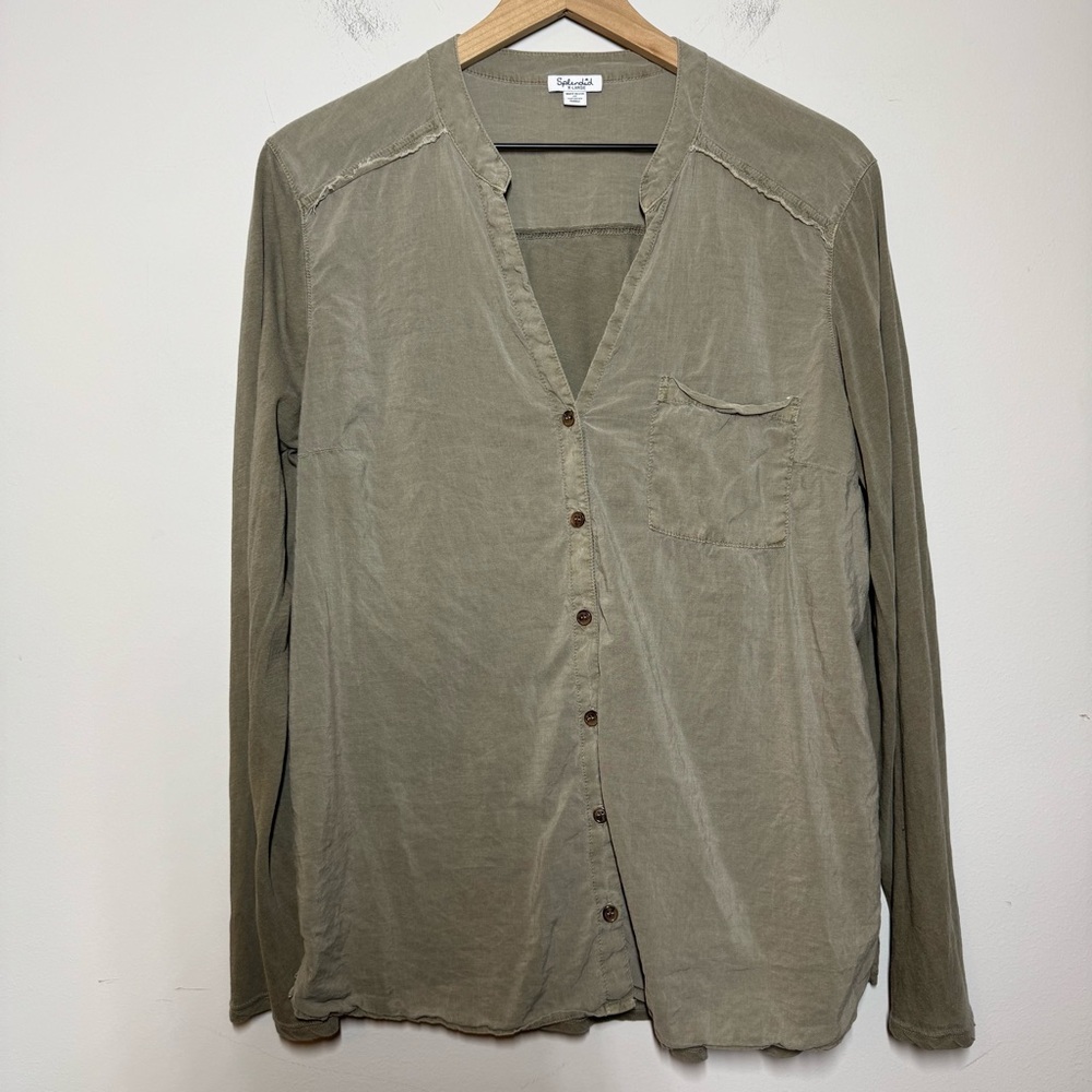 Splendid olive green lightweight cotton rayon long sleeved top raw hem boho XL